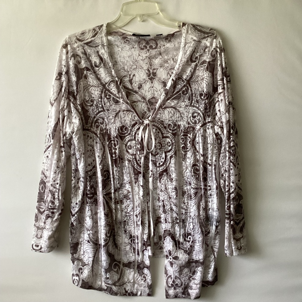 Avenue Elegant Floral open front sheer blouse.